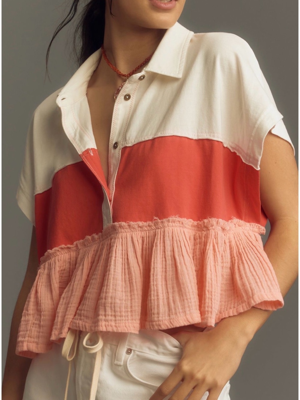 Pilcro Pink/Coral Bonfire Rugby Top Small- Stains